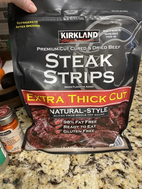 Is it Gelatin free? Kirkland Signature Extra Thick Cut Natural-style Steak Strips