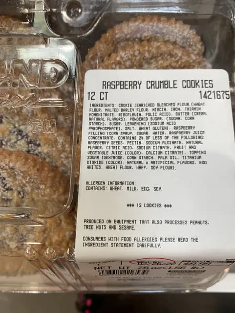 Is it Gelatin free? Kirkland Signature Raspberry Crumble Cookies