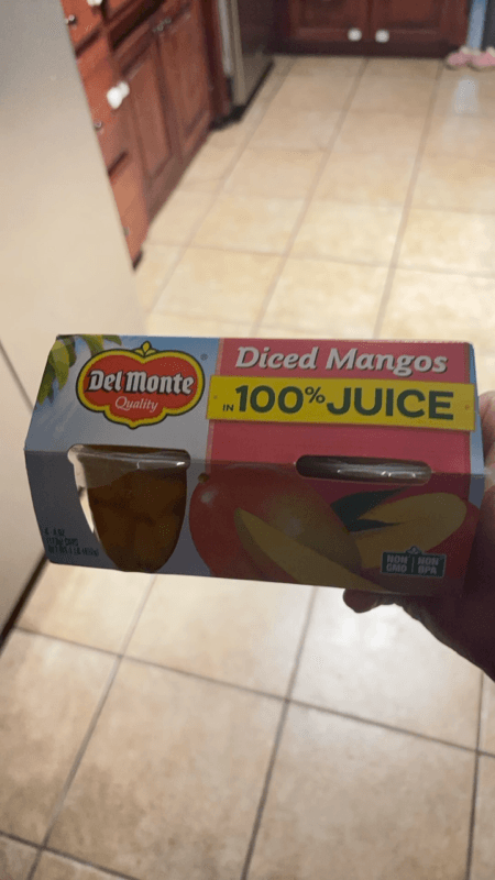 Is it Gelatin free? Del Monte Mangos Diced In Lightly Sweetened Juice + Water Cups