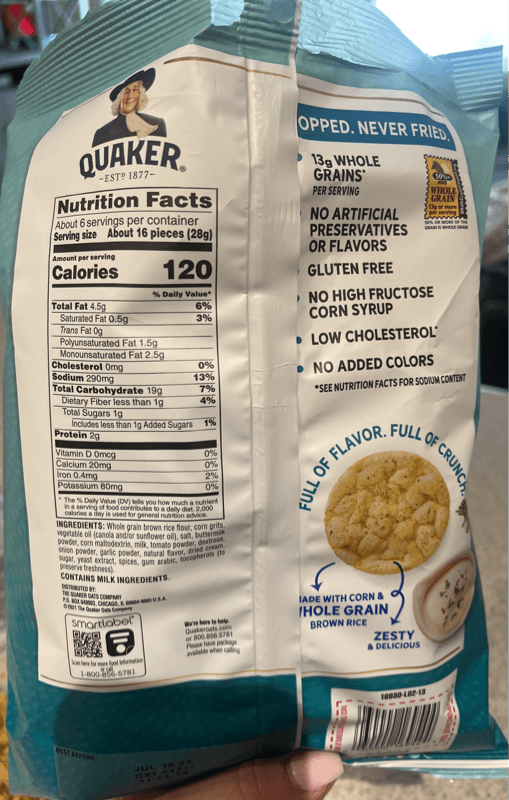 Is it Low Histamine? Quaker Popped Rice Crisps Gluten Free Buttermilk Ranch