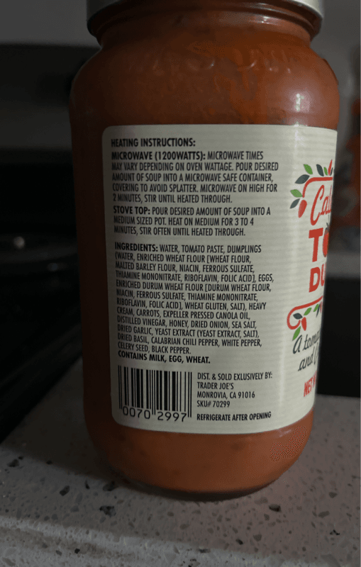 Is it Gelatin free? Trader Joe's Calabrian Chili Tomato Dumpling Soup