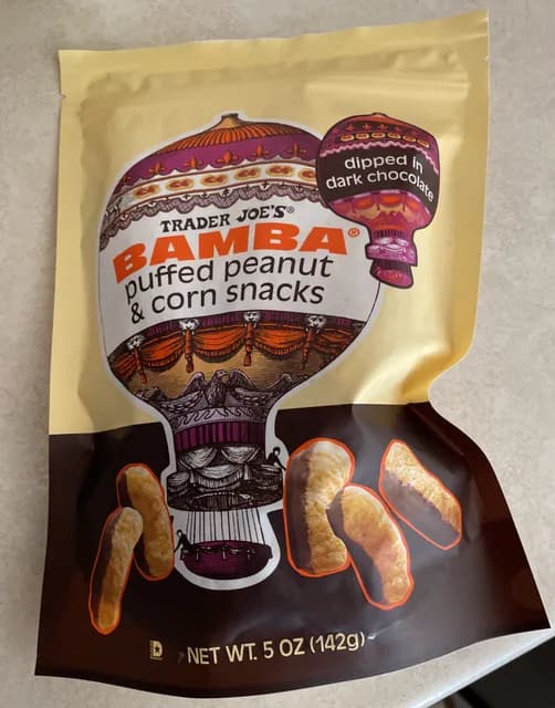 Is it Gelatin free? Trader Joe's Bamba Puffed Peanuts & Corn Snacks Dipped In Dark Chocolate