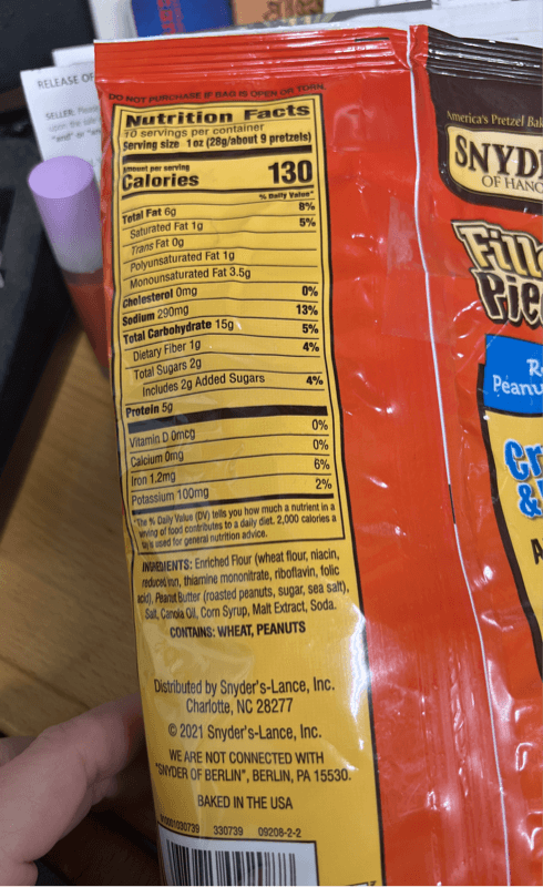 Is it Lactose Free? Snyders Of Hanover Pretzel Pieces Filled Real Peanut Butter