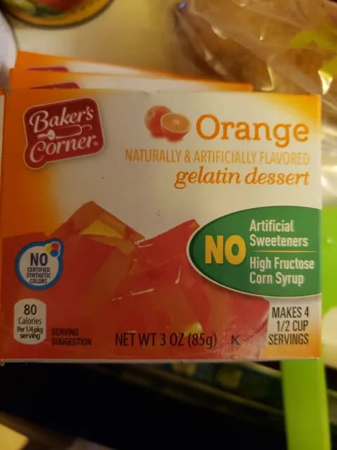 Is it Gelatin free? Baker's Corner Orange Gelatin Dessert